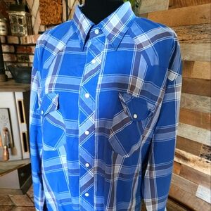 Mens Wrangler Long Sleeve Collared Button Up Shirt Blue & Grey Striped sz XXL